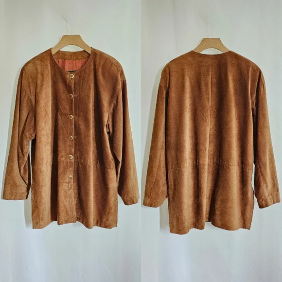 🇨🇦 Danier Leather Tobacco Brown Suede Button Long Coat Jacket - Picture 9 of 15